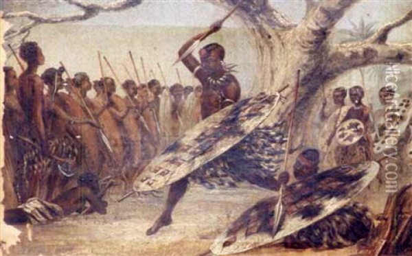 War Dance Of Emigrant Zulus Oil Painting - John Thomas Baines