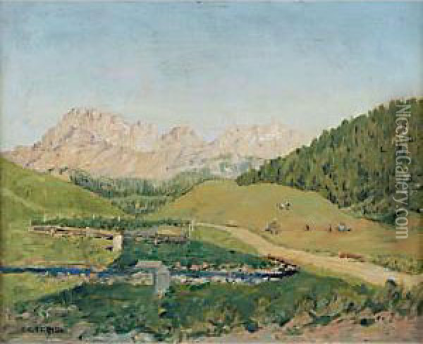 Passo Di S. Pellegrino, Moena Trento Oil Painting - Enrico Giulio Trois