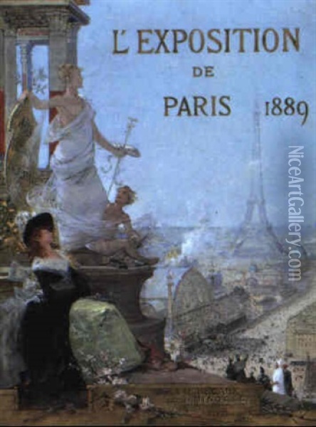 Projet Pour L'affiche De L'exposition...1889 Oil Painting - Luigi Loir