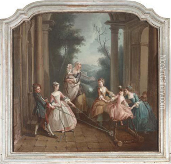 Children Playing Under A Portico Oil Painting - Carle van Loo