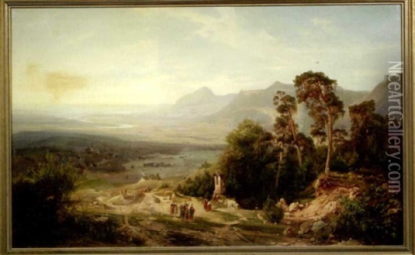 Von Einer Anhohe Aus Weiter Blick Ins Tal Mit Zahlreichen Dorfern Und Gehoften Oil Painting - Bernhard Studer