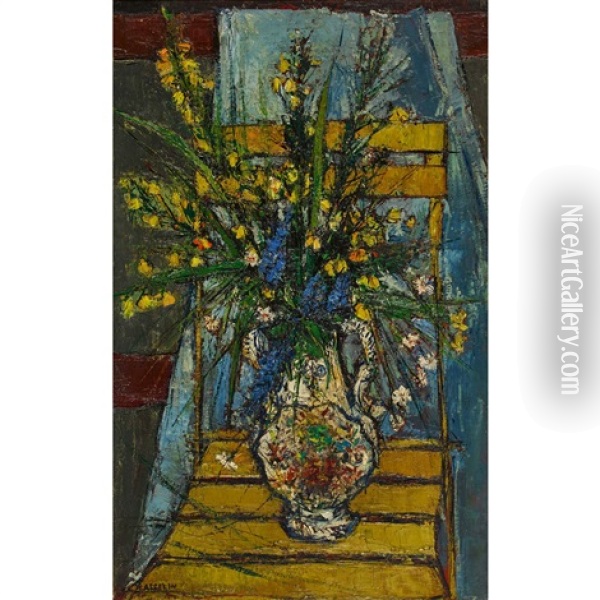 Stillleben Mit Blumenstrauss Auf Einem Gartenstuhl Oil Painting - Maurice Asselin