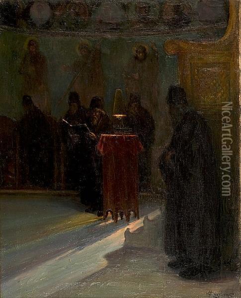 Praying At Mount Athos Oil Painting - Vassilis Magiassis