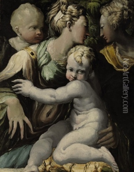 The Madonna And Child With The Infant Saint John The Baptist And Saint Catherine Oil Painting - Girolamo Miroli