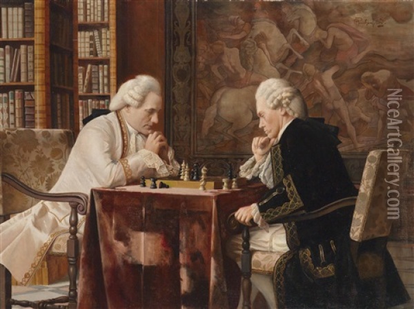 Die Schachpartie Oil Painting - Alois Heinrich Priechenfried