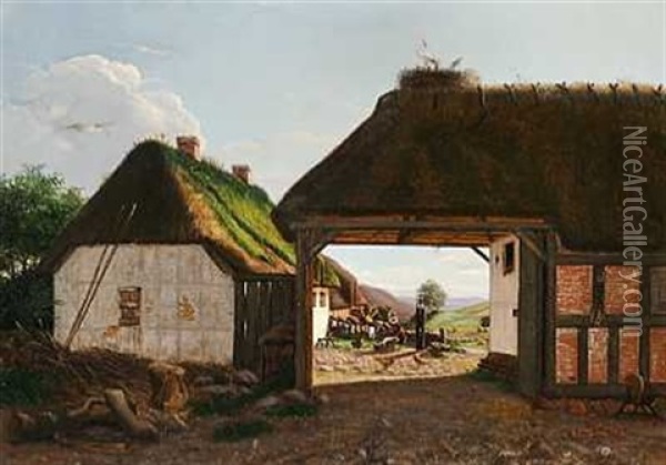 Indkjorsel Til En Jydsk Bonde-gaard Oil Painting - Hans Christian Fischer