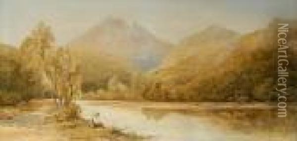 Figure Seated On The Bank Of A Scottish River Oil Painting - William Eyre Walker