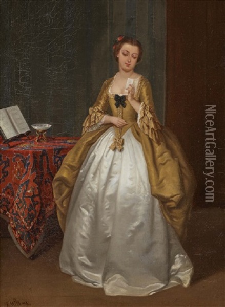 Elegant Lady Reading A Letter Oil Painting - Florent Willems