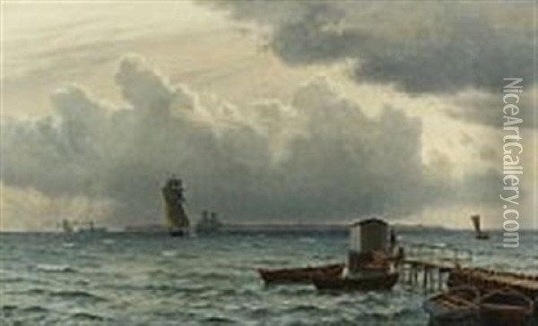 View Of The Sound With Ships And The Island Of Ven In The Background Oil Painting - Christian Blache
