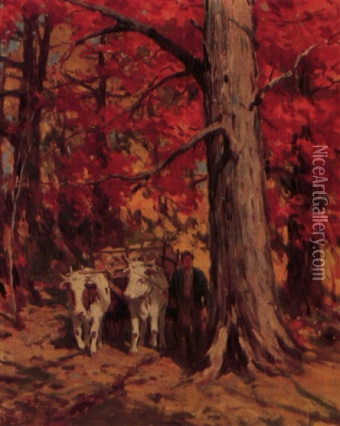 Oxen Team In The Fall Oil Painting - Farquhar McGillivray Strachen Knowles