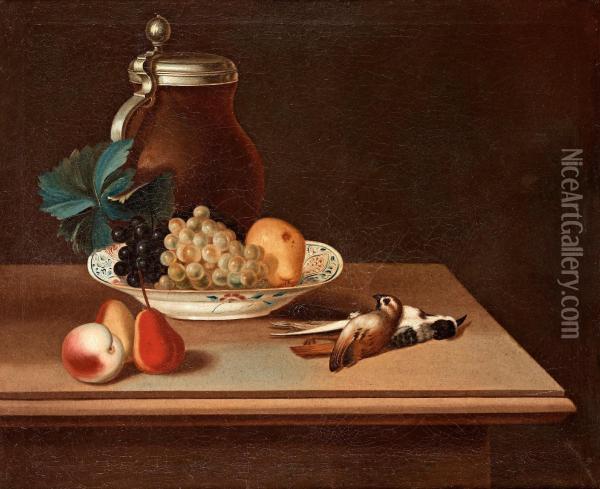 Still Life With Grapes, Jar And Birds Oil Painting - Lars Henning Boman