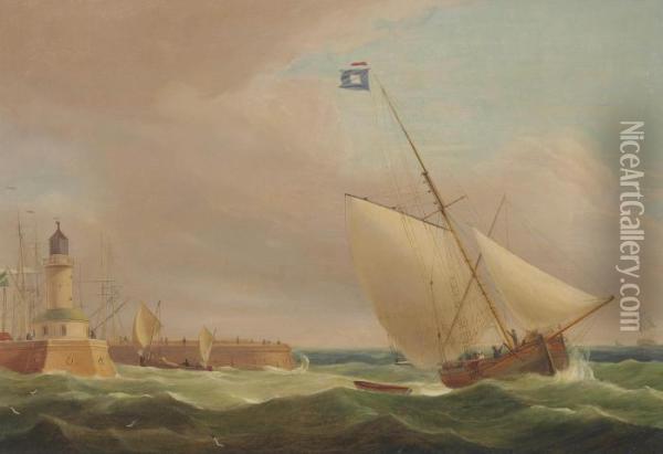 The Channel Packet Running Out Of Ramsgate Oil Painting - Thomas Whitcombe