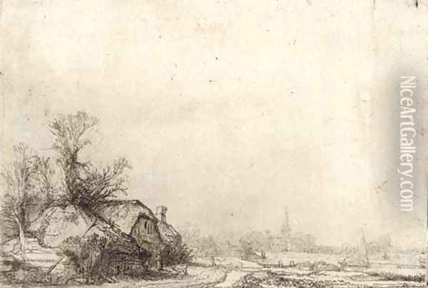 Cottage beside a Canal A View of Diemen Oil Painting - Rembrandt Van Rijn