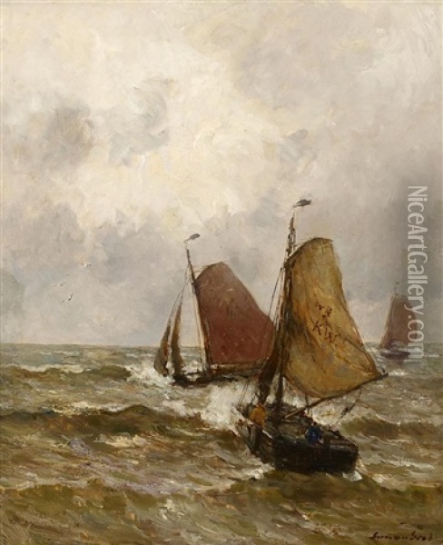 Fischerboote Vor Katwijk Oil Painting - German Grobe