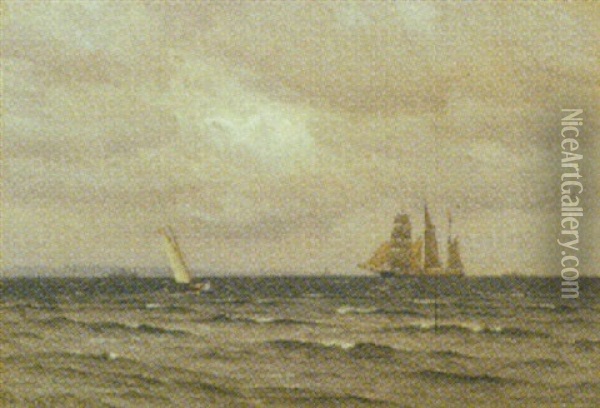 Marine Med Skibe Pa Havet Oil Painting - Vilhelm Karl Ferdinand Arnesen