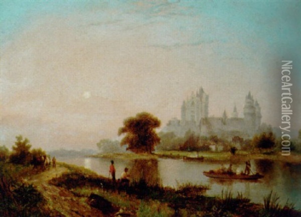 On The Rhine Oil Painting - Pieter Cornelis Dommershuijzen