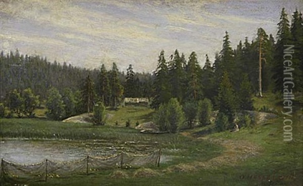Skogslandskap Vid Sjo Oil Painting - Otto Hesselbom