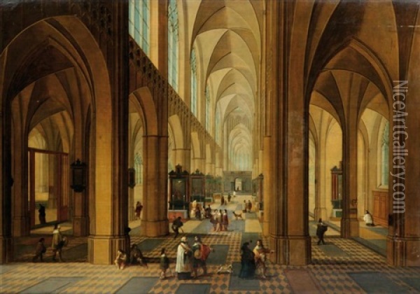 Interieur D'eglise Anime De Personnages Oil Painting - Peeter Neeffs the Elder