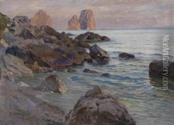 View Of The Farglioni Near Capri Oil Painting - Paul von Spaun