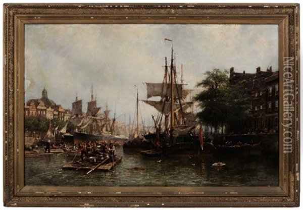 Harbor At Amsterdam Oil Painting - Willem Hendrick Eickelberg