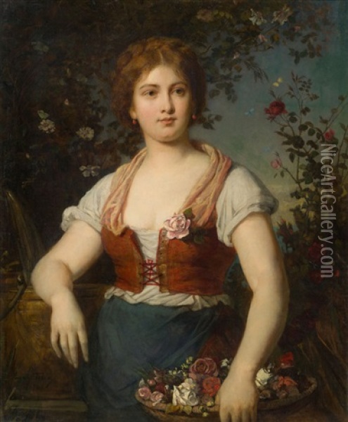 Junge Frau Mit Rosenkorb Oil Painting - Karl Eugene Felix