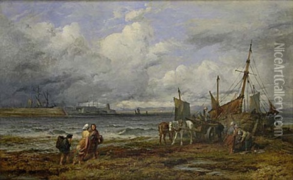 Loch Eyne Herring Boats At Ardrossan Oil Painting - Henry James Holding