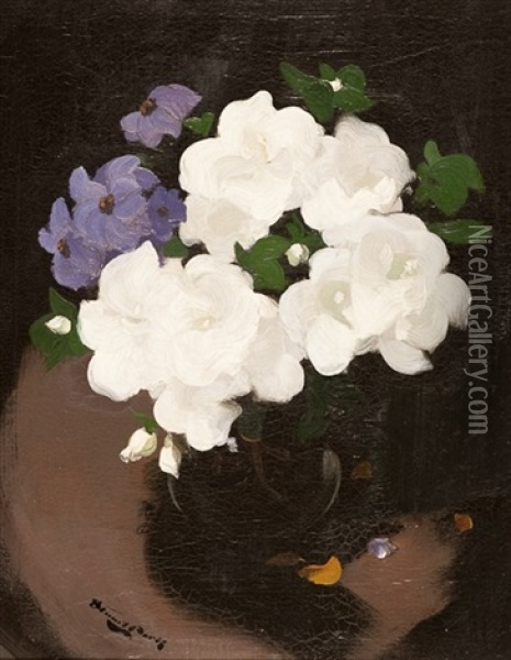 Purple And White Violas Oil Painting - Stuart James Park