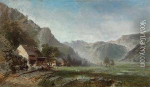 An Alpine Village Oil Painting - Eugene Deshayes