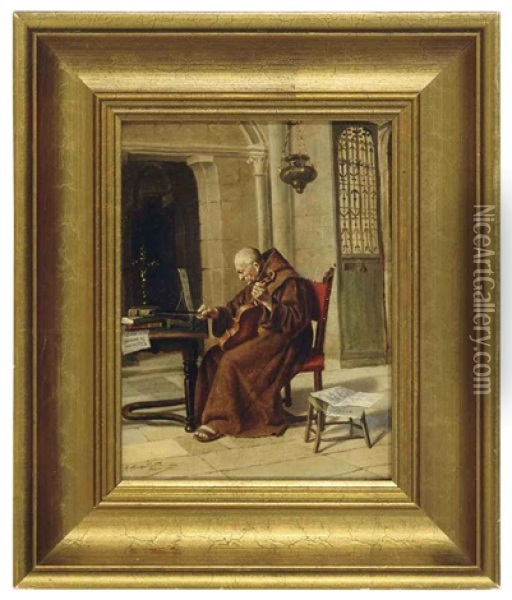 A Monk Playing The Violin Oil Painting - Torello Ancillotti