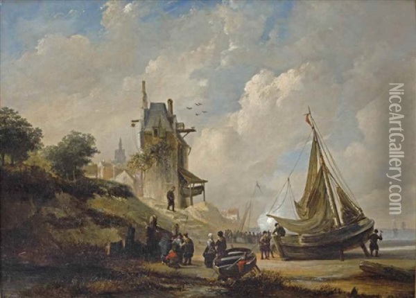 Repairing The Vessel Oil Painting - Henri Adolphe Schaep