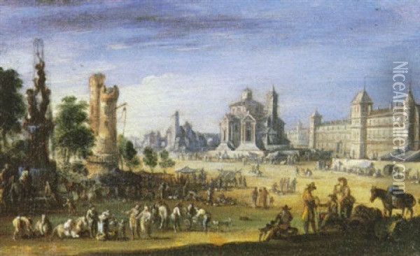 Vue Imaginaire De Paris Avec Le Louvre Et La Tour De Nesles Oil Painting - Adriaen Frans Boudewyns the Elder