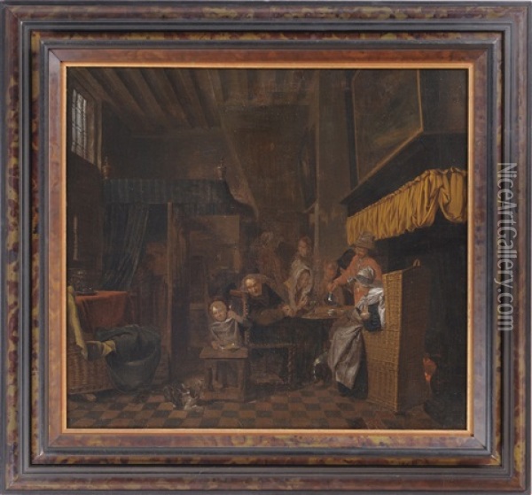 Interior Scenes (2 Works) Oil Painting - Jan Josef Horemans the Elder