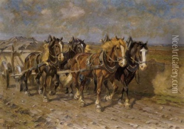 Vierspanniges Pferdefuhrwerk Oil Painting - Friedrich Eckenfelder