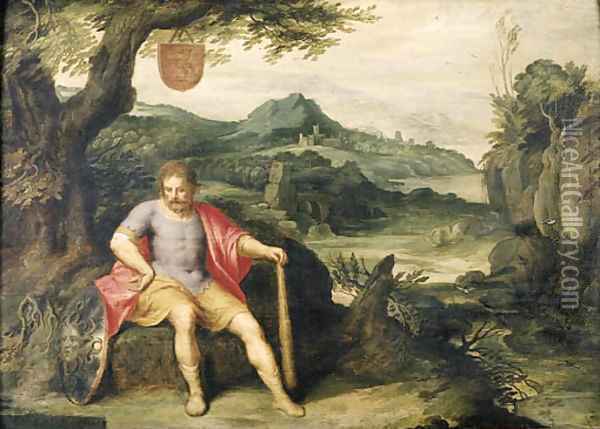 Hercules seated at the foot of a tree in a landscape Oil Painting - Otto van Veen