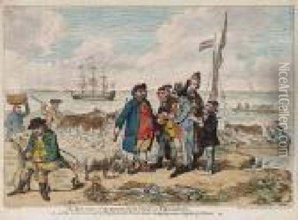 The Real Cause Of The Present 
High-price Of Provisions, Or A View Of The Sea Coast Of England With 
French Agents, Smuggling Away Supplies For France Oil Painting - James Gillray