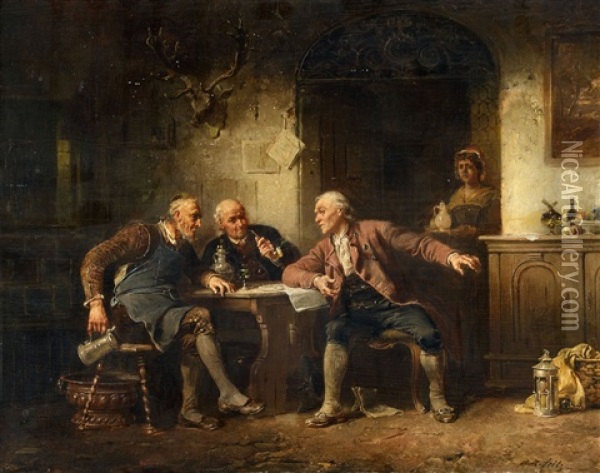 Three Men At A Table Oil Painting - Anton Seitz