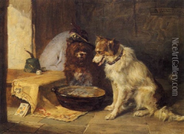 Zwei Hunde Oil Painting - Charles van den Eycken