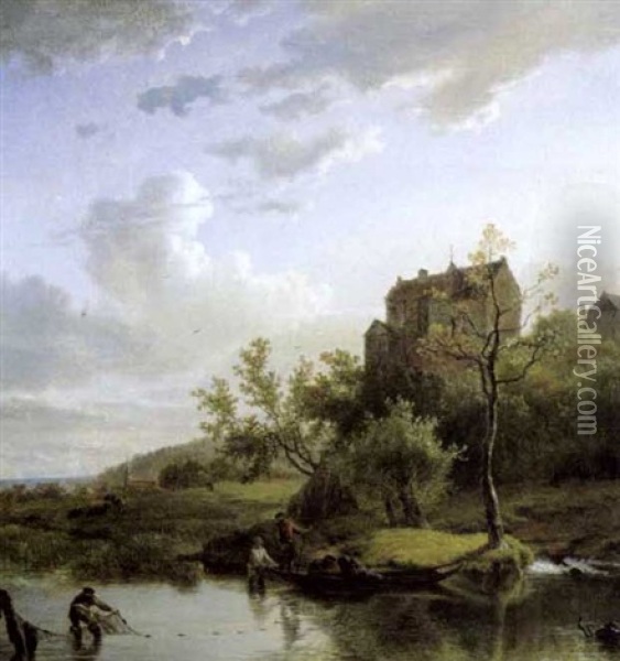 Heuvelachtig Landschap Met Vissers Oil Painting - Ignatius Josephus van Regemorter