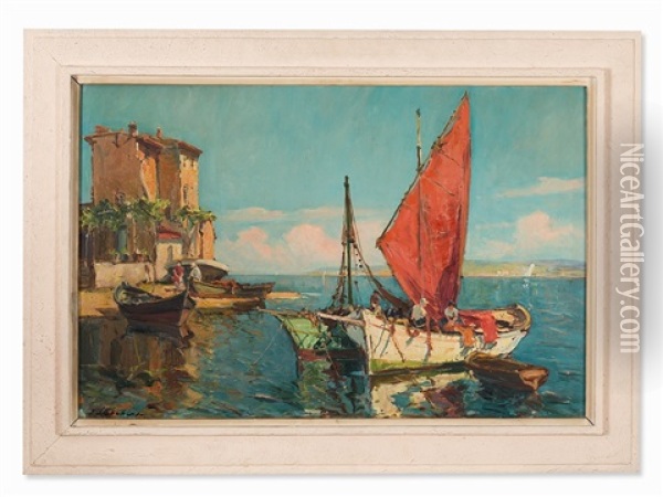 Fishing Boats Oil Painting - Georgi Alexandrovich Lapchine