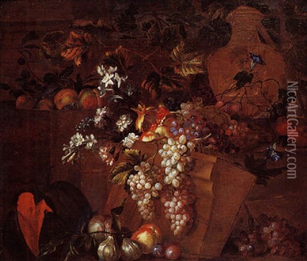 Nature Morte Aux Raisins Et Fruits Oil Painting - Nicolas de Largilliere