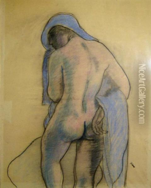 Nu De Dos Au Drape Bleu Oil Painting - Georges Kars