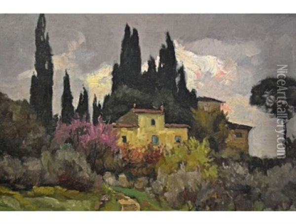 A House Amongst Cypress Trees Oil Painting - Franz Xaver Frankl