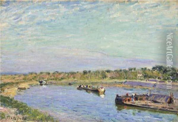 Le Port De Saint Mammes, Le Matin Oil Painting - Alfred Sisley