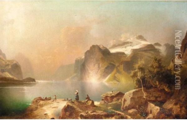 Fjord Landscape Oil Painting - Franz Richard Unterberger