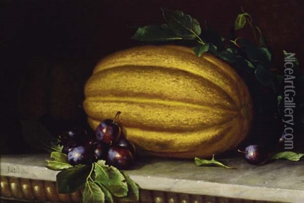 Still Life With Melons And Plums Oil Painting - Frederick S. Batcheller