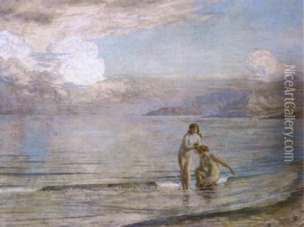 Bathers On The Beach Oil Painting - Emile Rene Menard