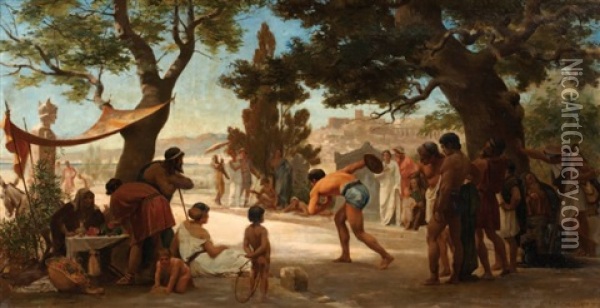 Le Jeu Du Disque A Olympie Oil Painting - Edouard Joseph Dantan