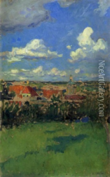 Sommertag Mit Blick Auf Ein Dorf Oil Painting - Anton Joseph Pepino