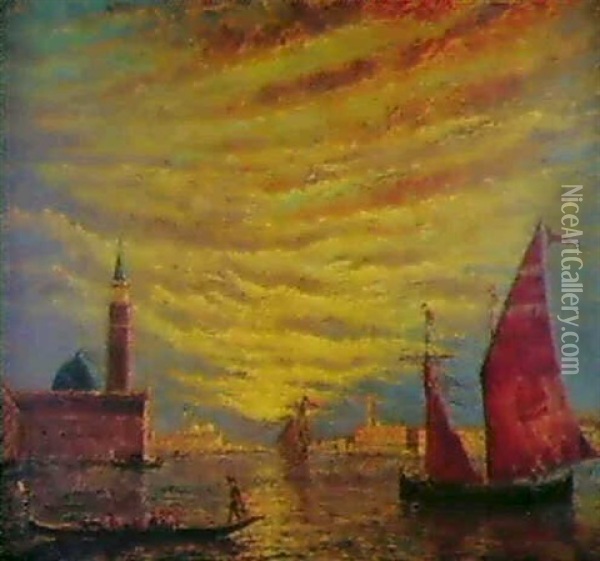 Coucher De Soleil Sur Le Bassin De St. Marc Oil Painting - Henry Gerard