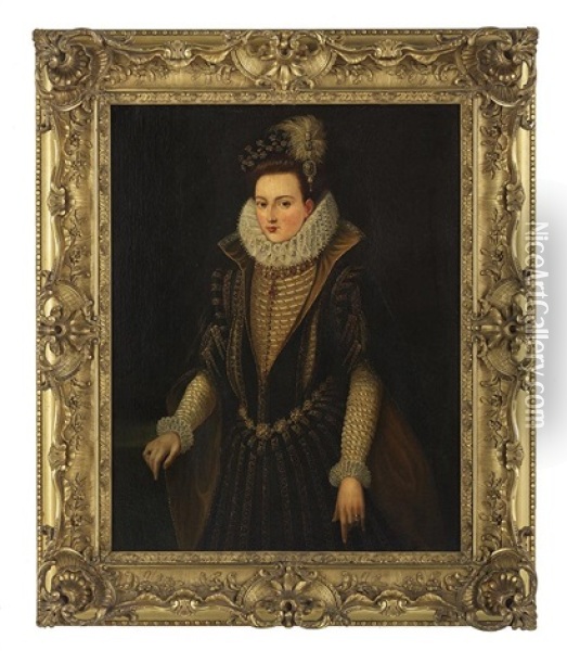 Portrait Of A Spanish Court Lady, Possibly Infanta Catalina Micaela Of Austria (1567-1597) Oil Painting - Alonso Sanchez Coello